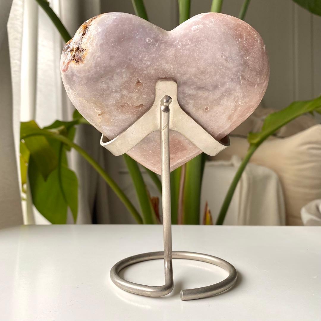 【 天然石 美しい ピンクアメジスト ハート おまけ台座付き481g 】