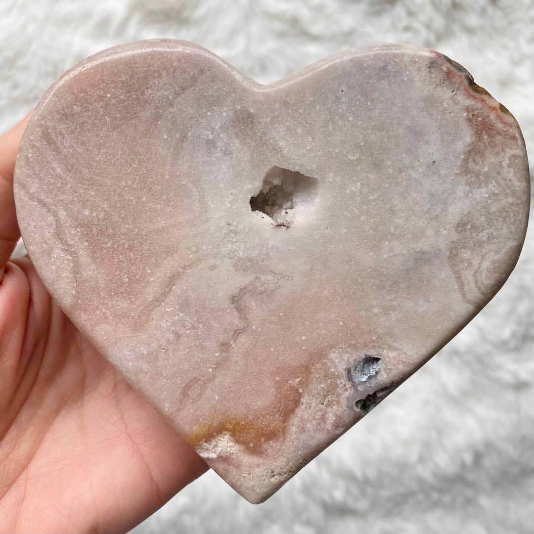 【 天然石 美しい ピンクアメジスト ハート おまけ台座付き481g 】