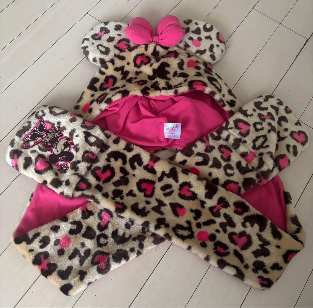 ディズニー　ヒョウ柄マフラー　ミニー