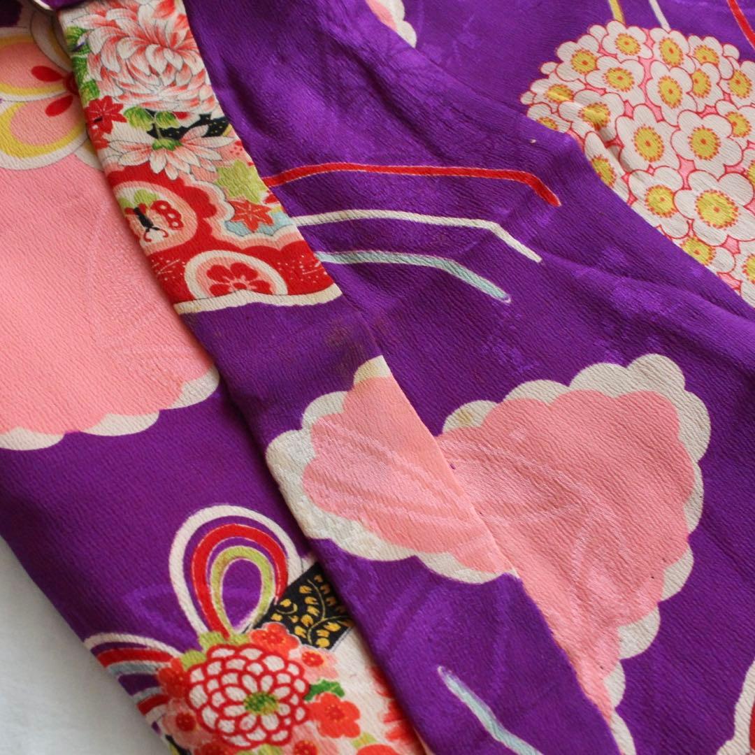七五三 3歳 子供 女の子 アンティーク 紫 正絹 着物 被布 セット