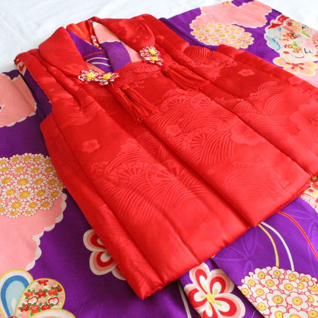 七五三 3歳 子供 女の子 アンティーク 紫 正絹 着物 被布 セット