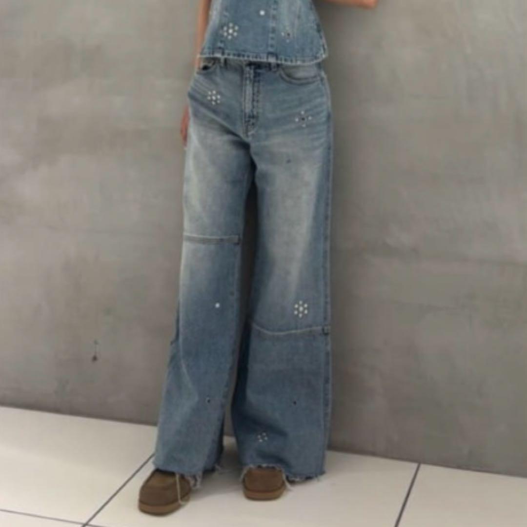 【SLY】デニム　スタッズシームデザイン　ブルー