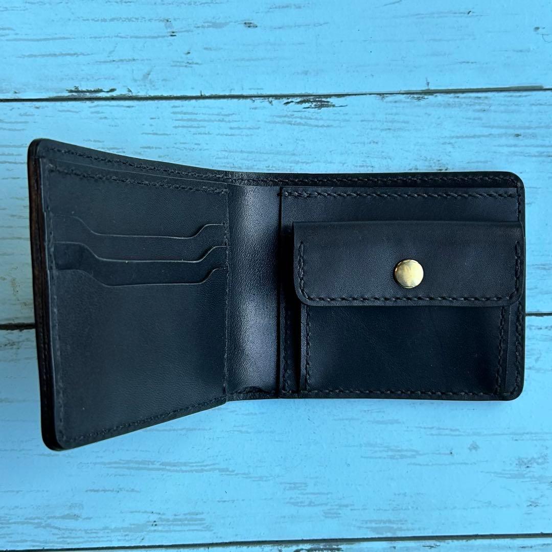 栃木レザー　二つ折り財布　コンパクトウォレット　本革　牛革　ハンドメイド