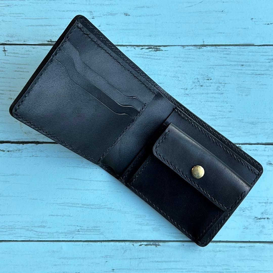 栃木レザー　二つ折り財布　コンパクトウォレット　本革　牛革　ハンドメイド