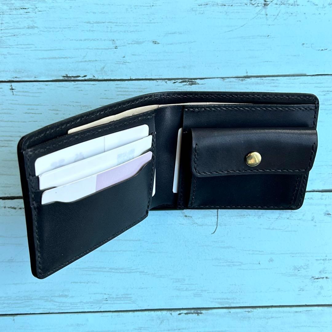 栃木レザー　二つ折り財布　コンパクトウォレット　本革　牛革　ハンドメイド