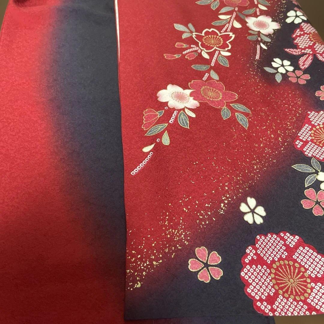 【ルークさま専用】振袖と半衿付き長襦袢セット　赤　黒　桜　金彩　トールサイズ美品