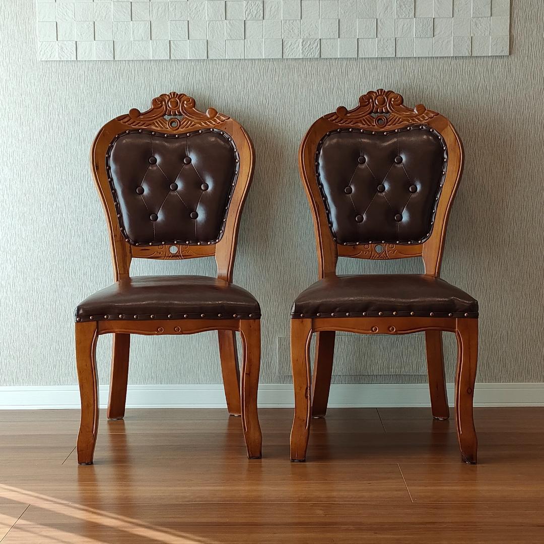 アンティーク　レザーチェア　合皮　ダイニングチェア　2脚セット②