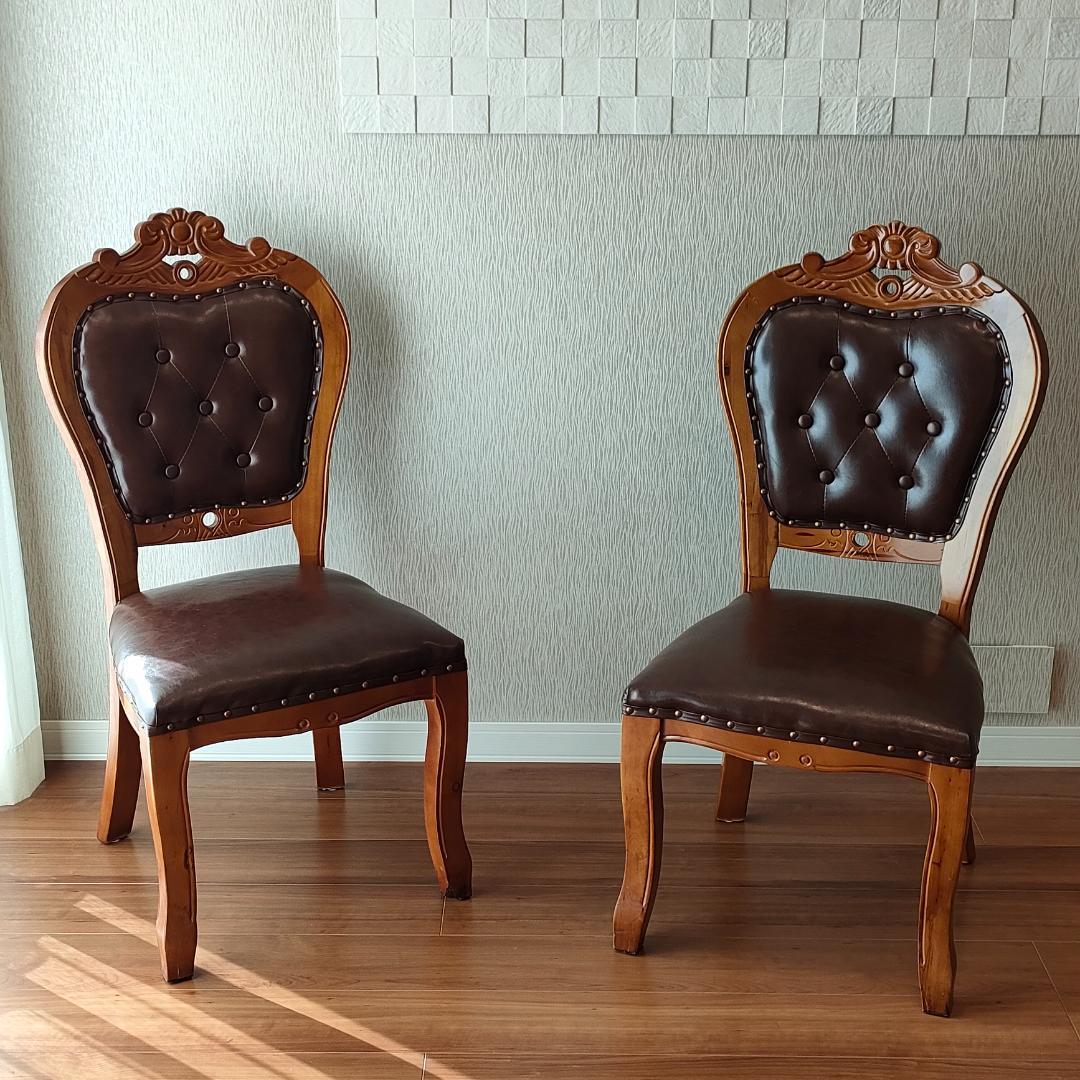 アンティーク　レザーチェア　合皮　ダイニングチェア　2脚セット②