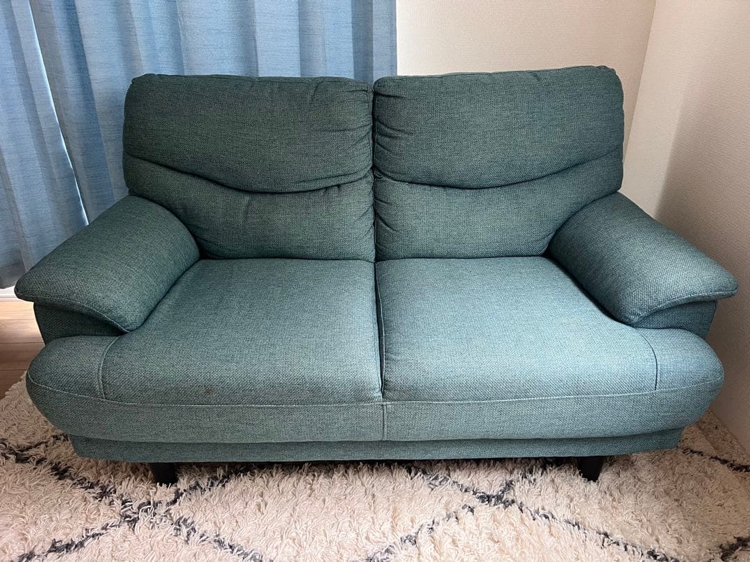 ニトリ　ソファ2人掛け　ターコイズブルー