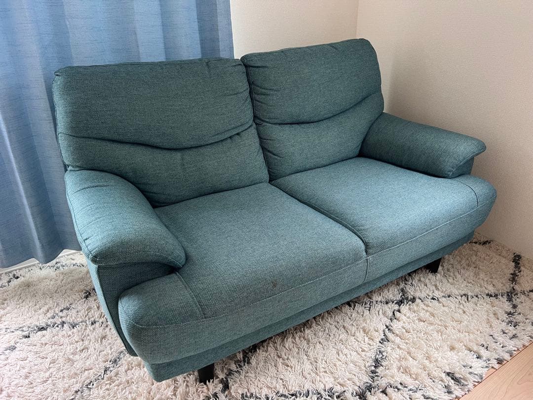 ニトリ　ソファ2人掛け　ターコイズブルー