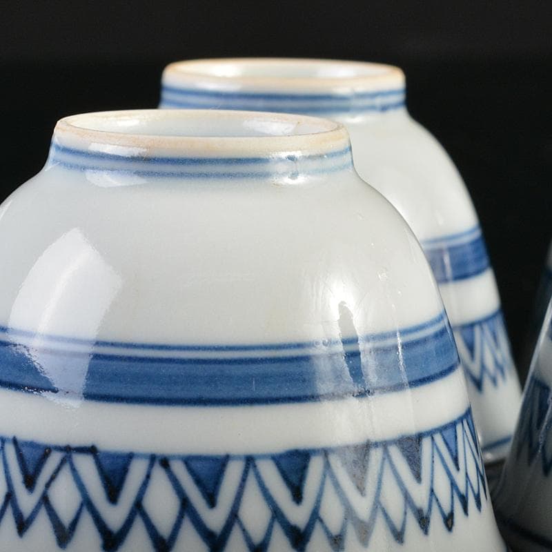 煎茶道具　京焼　清水焼　平安　瑞泉造　青華　煎茶碗　五客　共箱　V　R7223