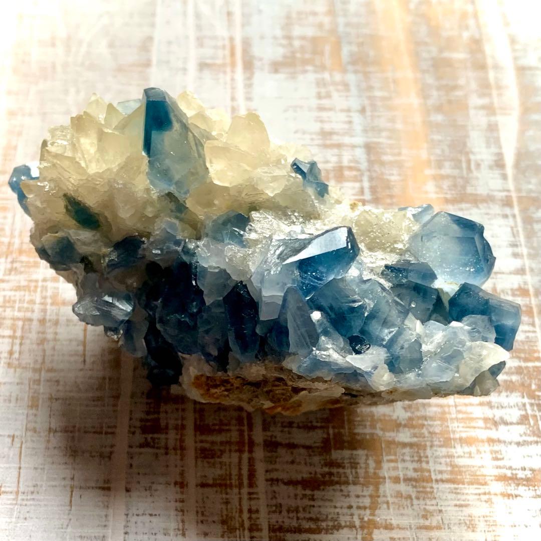 希少！カルサイト共生のセレスティン結晶標本C/原石 鉱物/クラスター