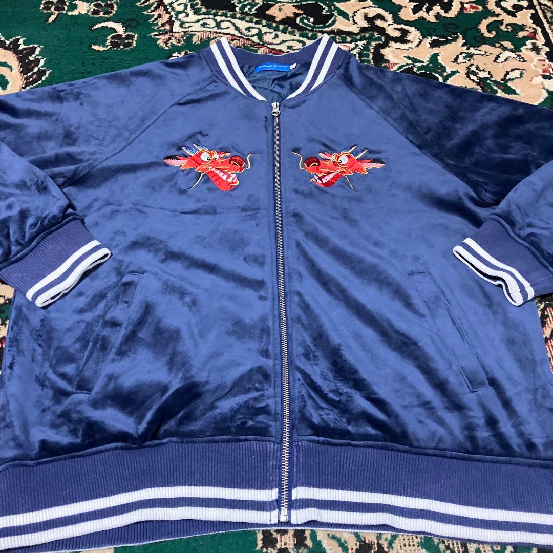 美品　ディズニー ムーラン ムーシュー ドラゴン 刺繍 ベロア スカジャン 　L