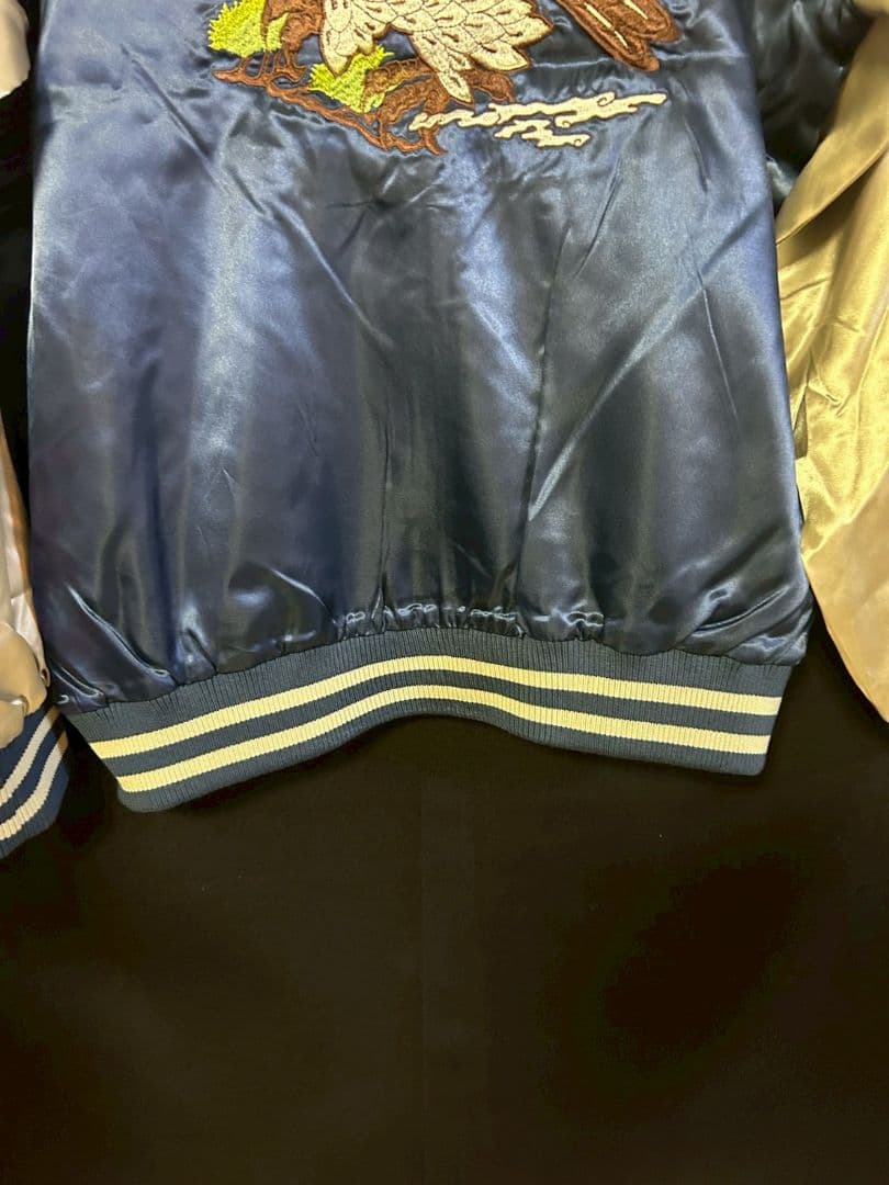 ​【新品タグ付き】 イーグル刺繍 スカジャン ネイビー/シルバー LLサイズ