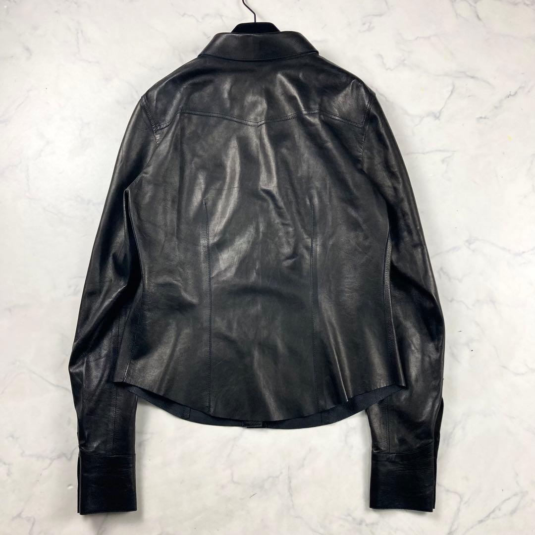 ✨美品✨GUCCI　グッチ　革　ジャケット　シャツ　ブラウス　レザー　黒