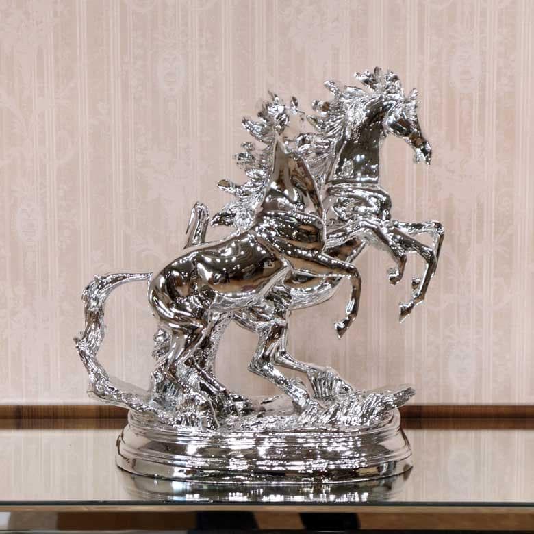 馬の置物 オブジェ ツインホース 風水 縁起物 オーナメント シルバー