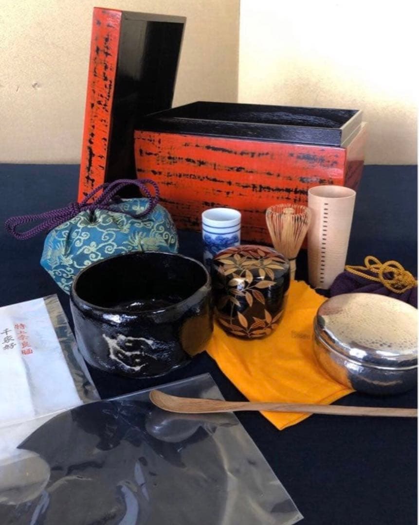 《R》茶道具 根来 茶箱 お茶道具 仕覆付 木製漆器　260202く3