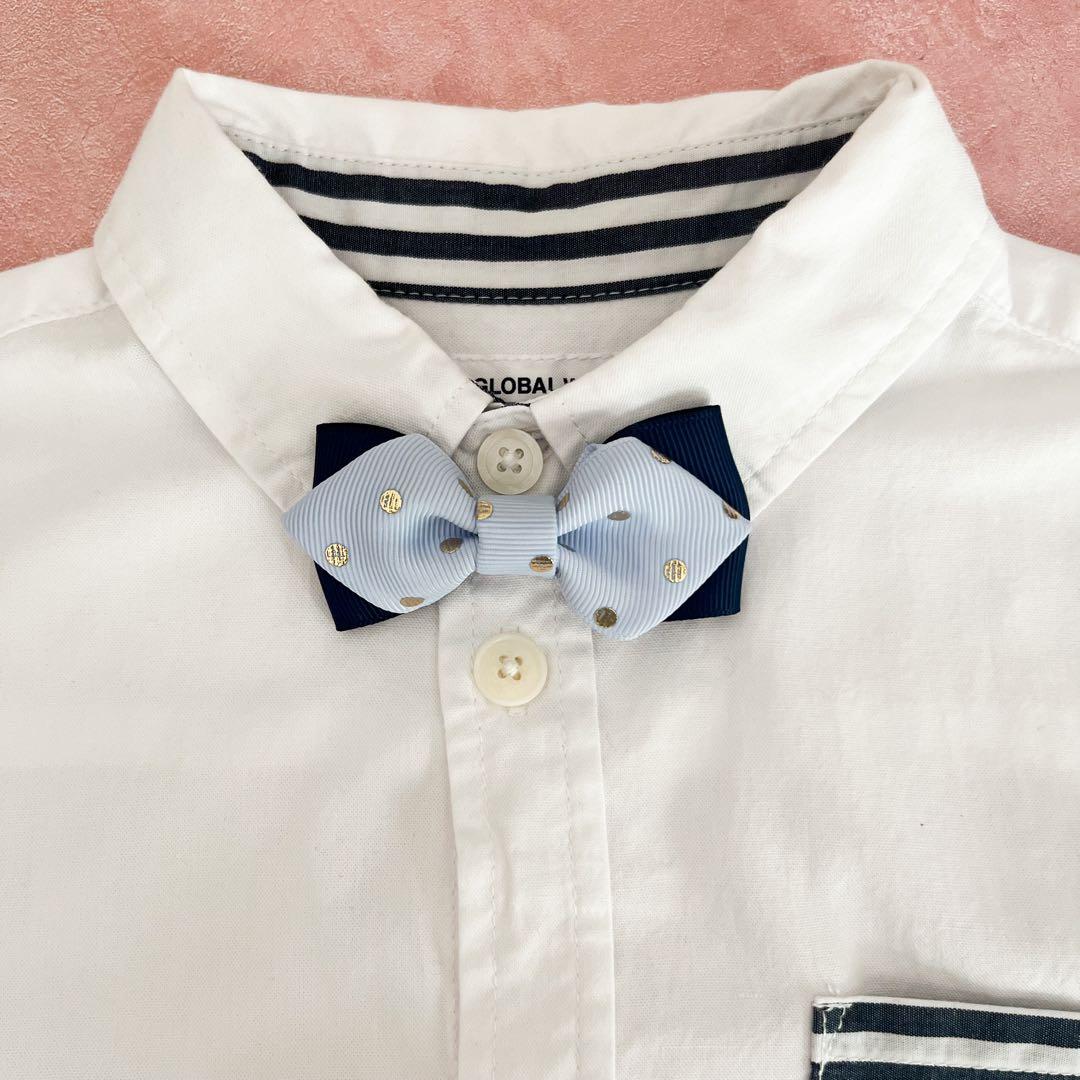 在庫なしベビーからキッズ蝶ネクタイ　ネイビー×ブルードット　入園　七五三