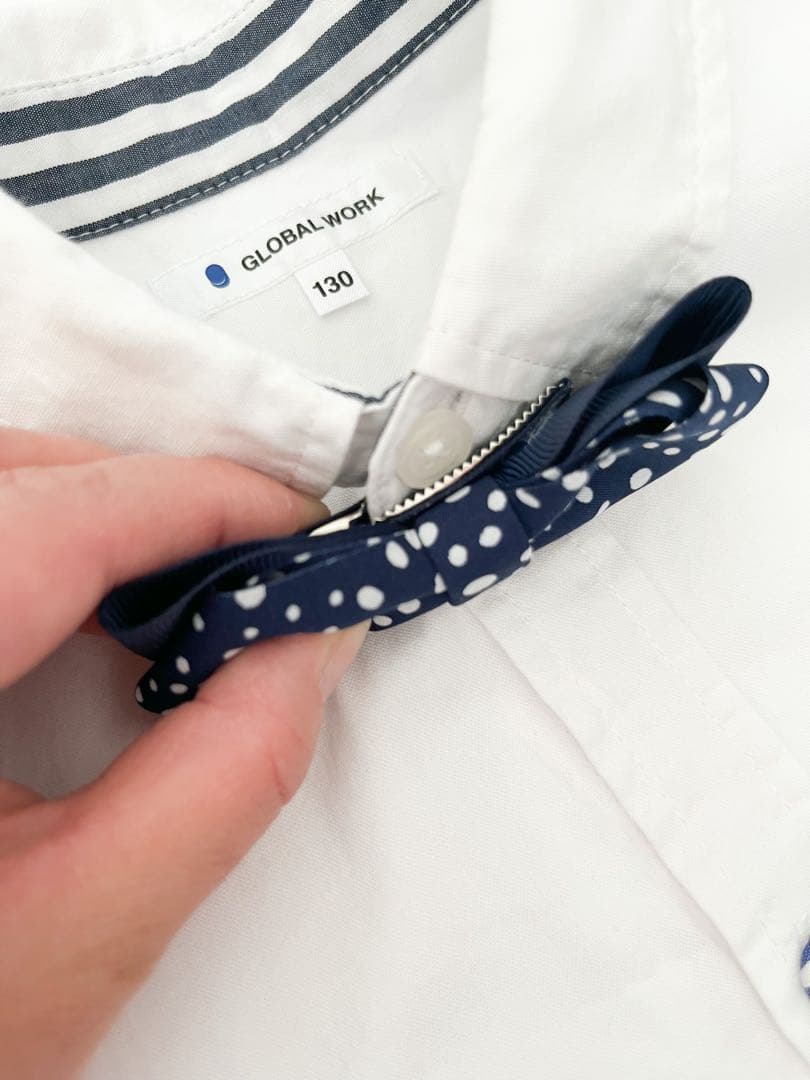 在庫なしベビーからキッズ蝶ネクタイ　ネイビー×ブルードット　入園　七五三