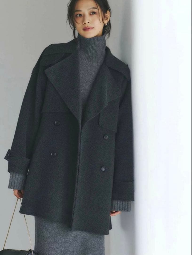 anuans リバーウールミドルトレンチコートチャコールグレー