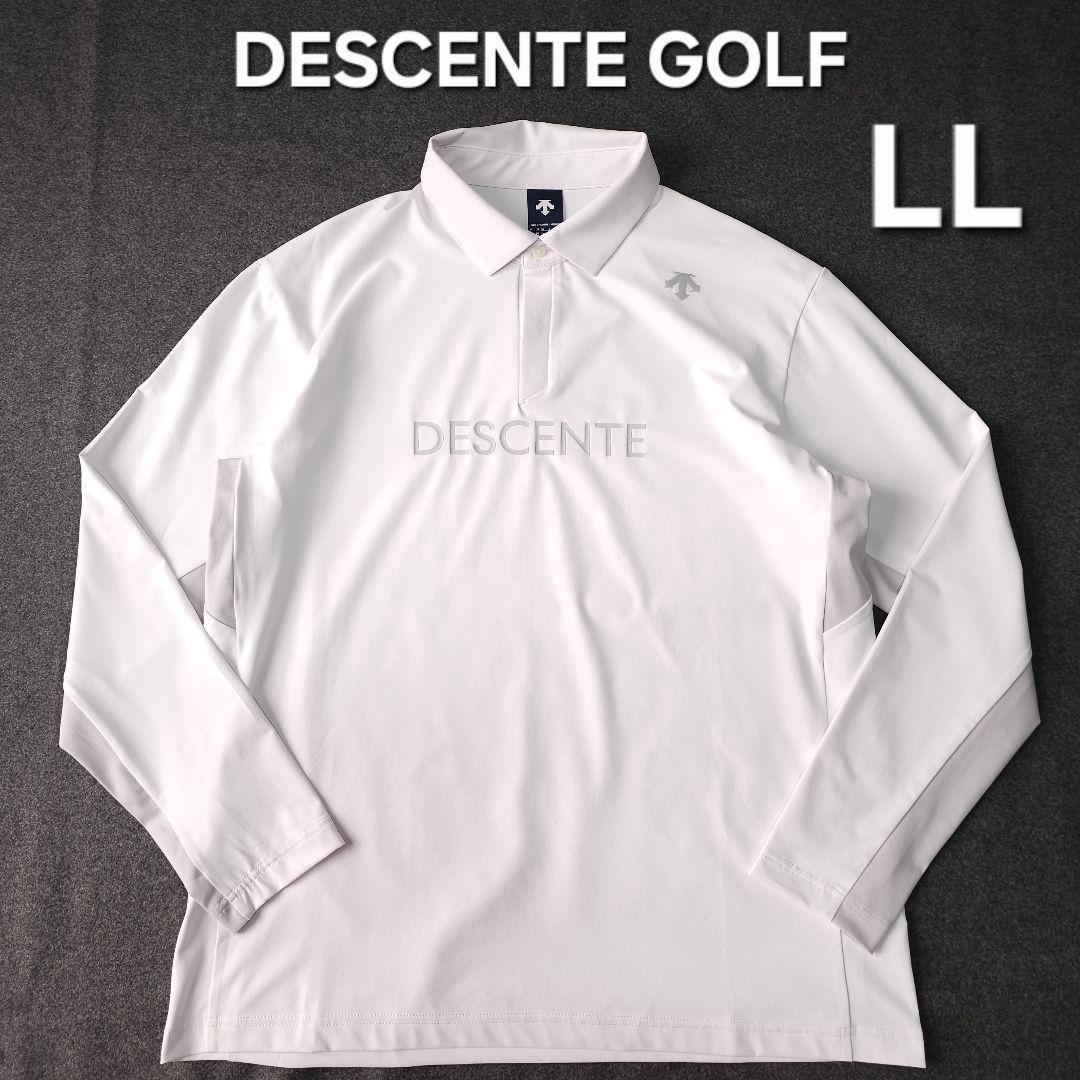 近年モデル【デサントゴルフ】ロゴネーム 長袖ゴルフポロシャツ O LL 白