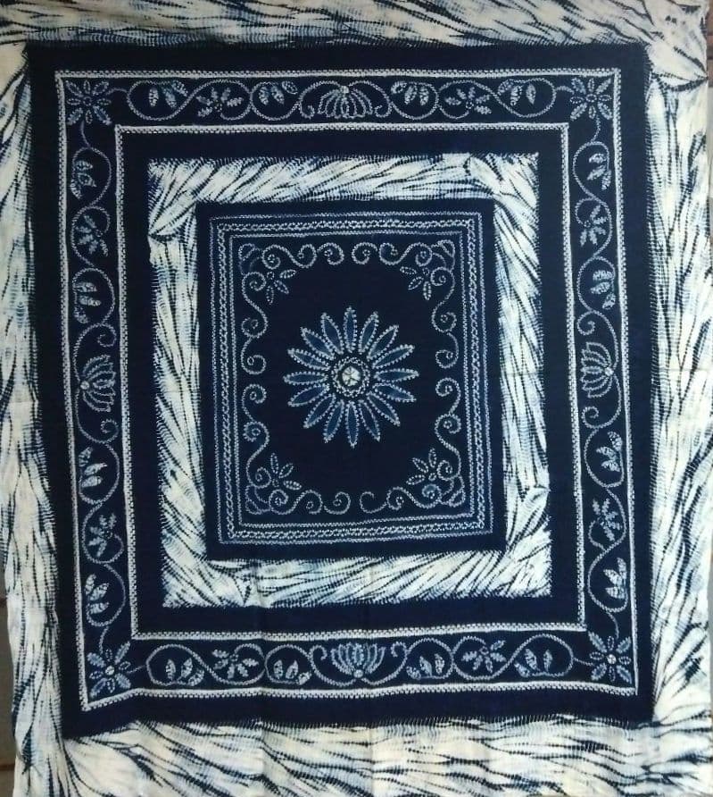 本藍染　手絞り　テーブルクロス　ベッドカバー　大判　和物　日本製
