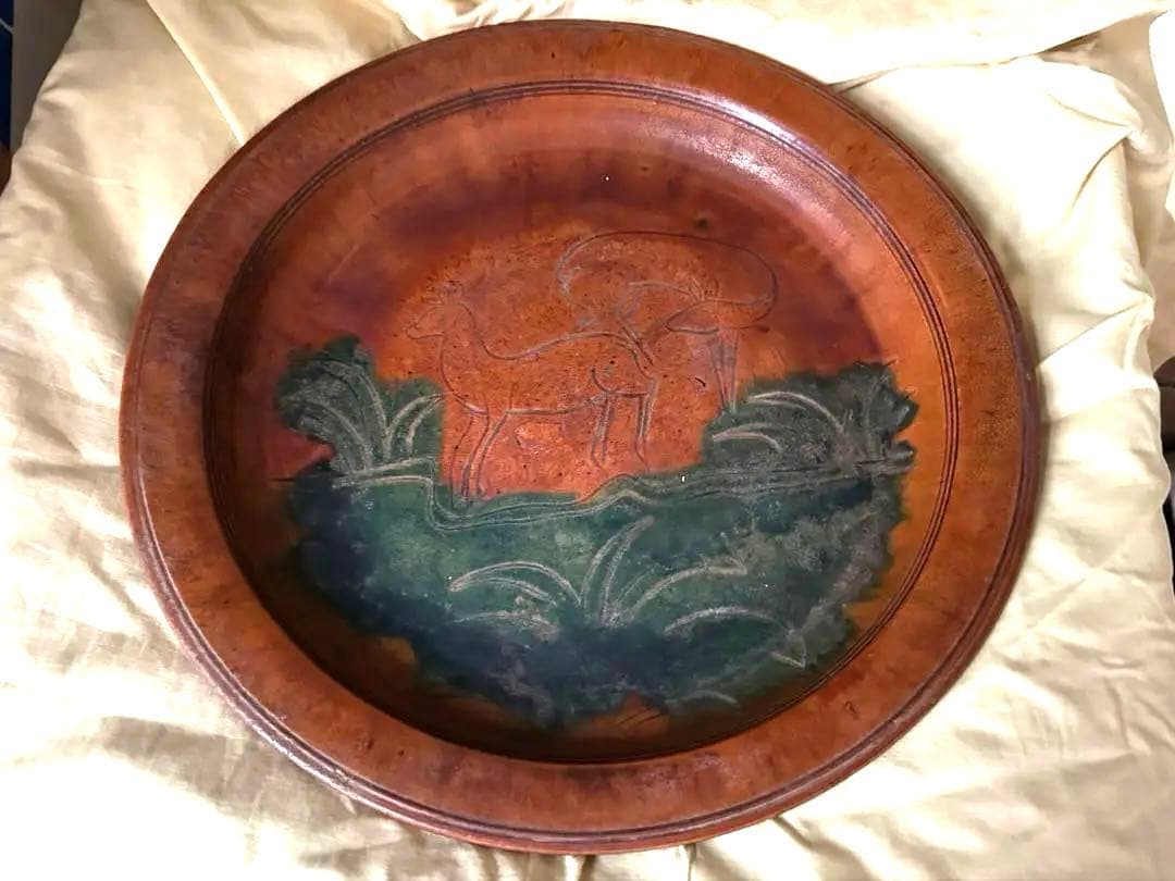 中国古美術/漢時代ニ彩鹿の図皿/絵皿