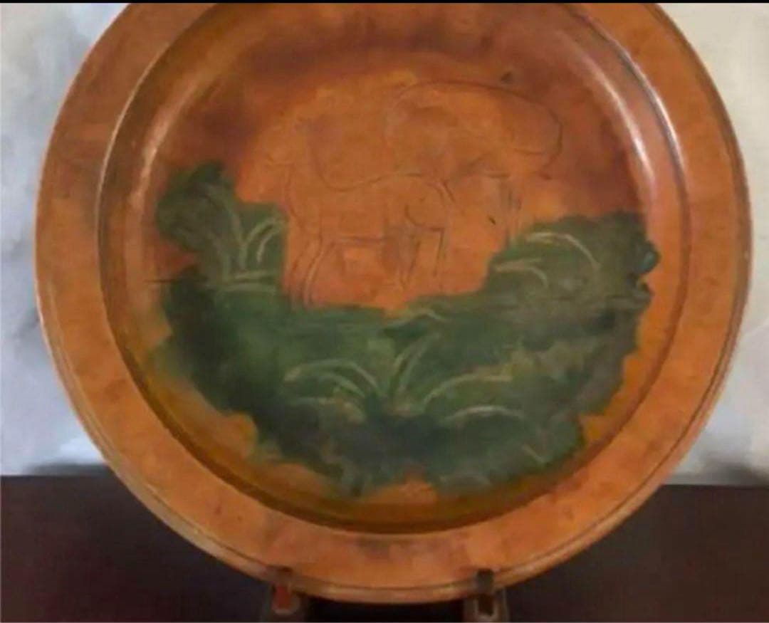 中国古美術/漢時代ニ彩鹿の図皿/絵皿