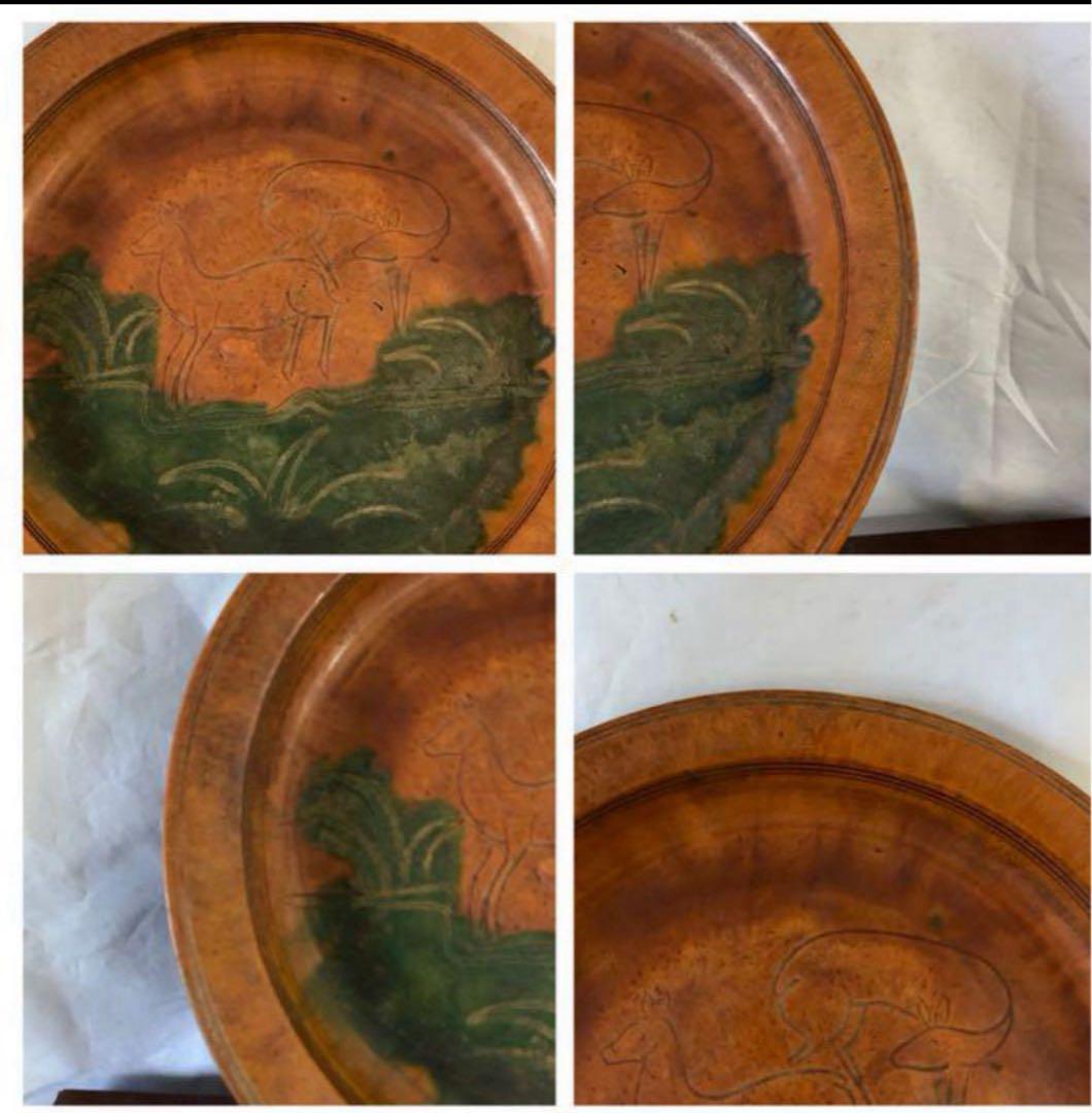 中国古美術/漢時代ニ彩鹿の図皿/絵皿