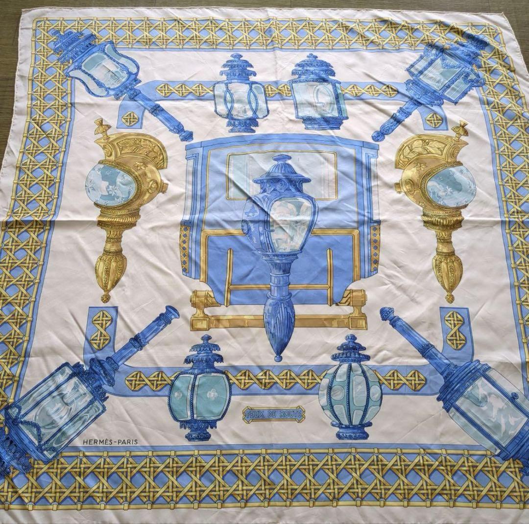 エルメススカーフ　カレ90 ランタン　ブルー