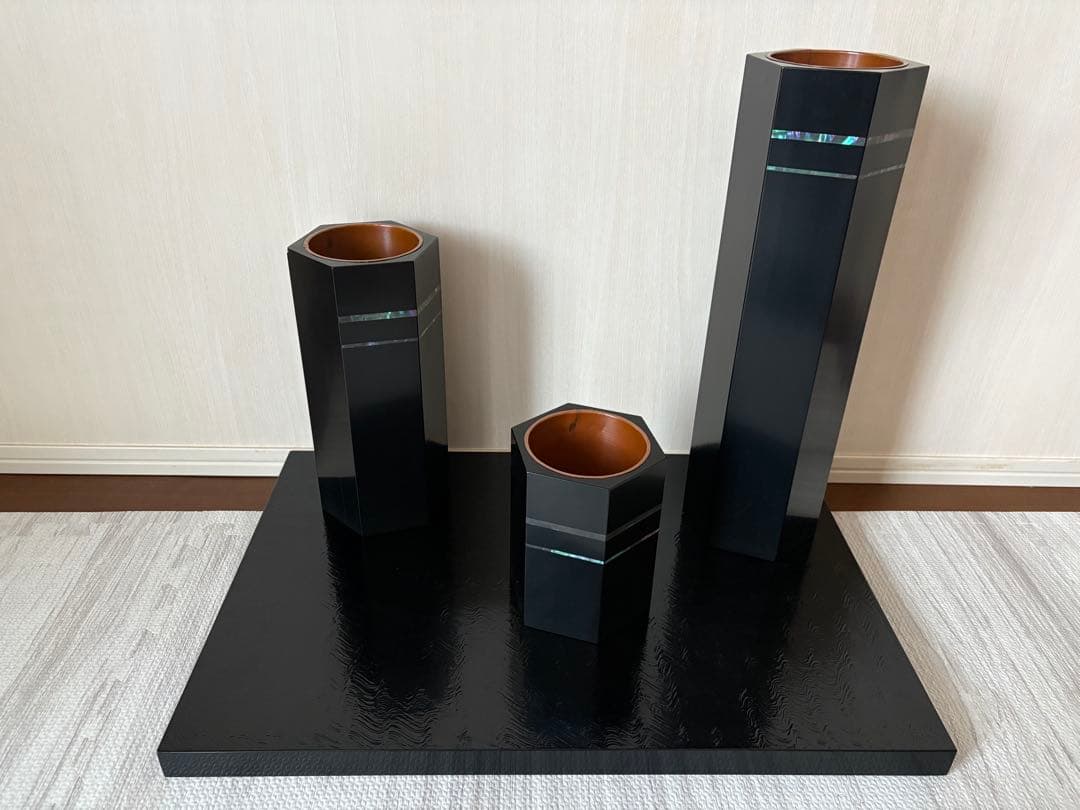 木製 六角形 フラワーベース 3点セット