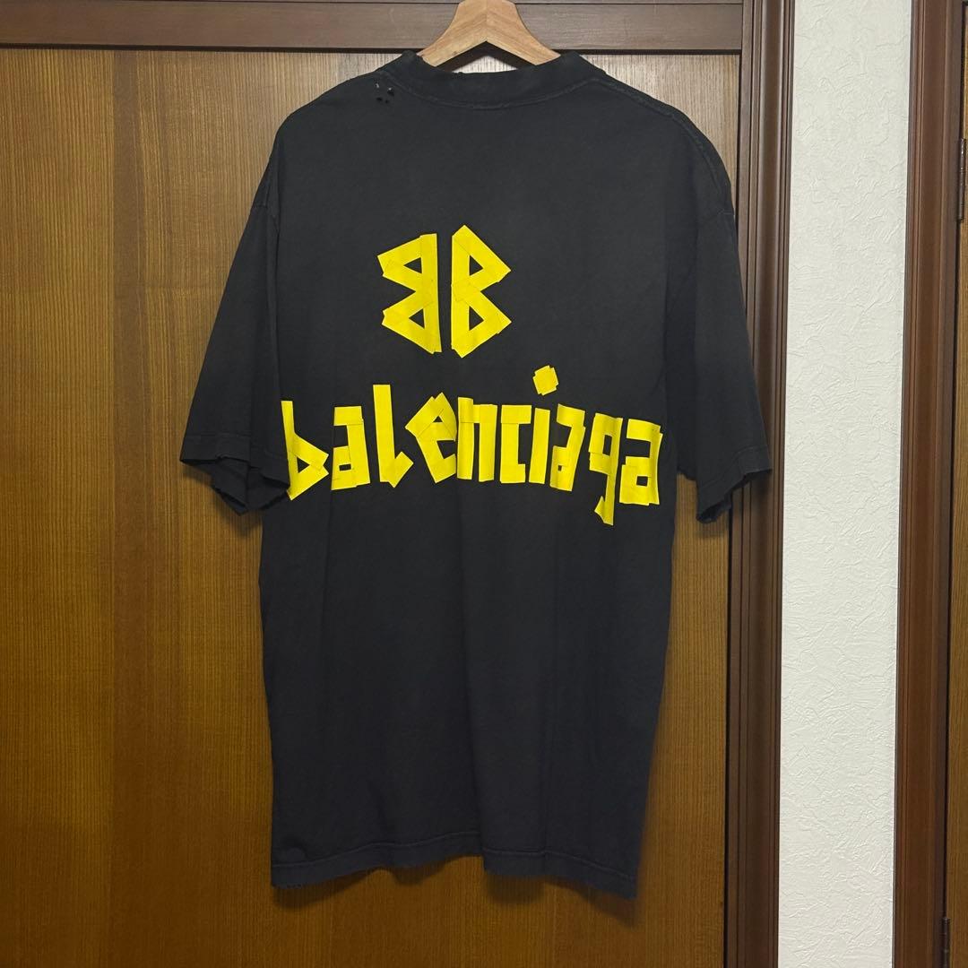 正規品BALENCIAGA ユーズド加工 テープロゴ Tシャツ　値下げ可