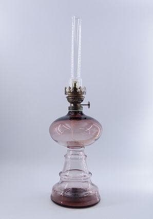 北一硝子 オイルランプ 紫×赤 フリル ガラス フリルシェード