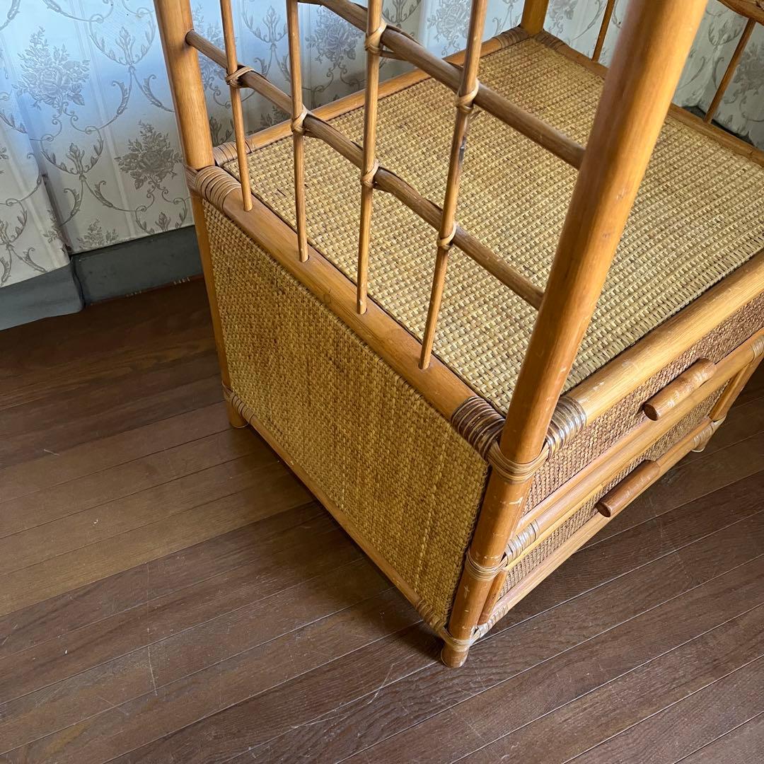 【アンティーク】籐 アーチ型 ラタンハンガーラック 引き出し付き 古道具 古民家