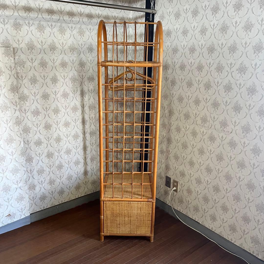 【アンティーク】籐 アーチ型 ラタンハンガーラック 引き出し付き 古道具 古民家