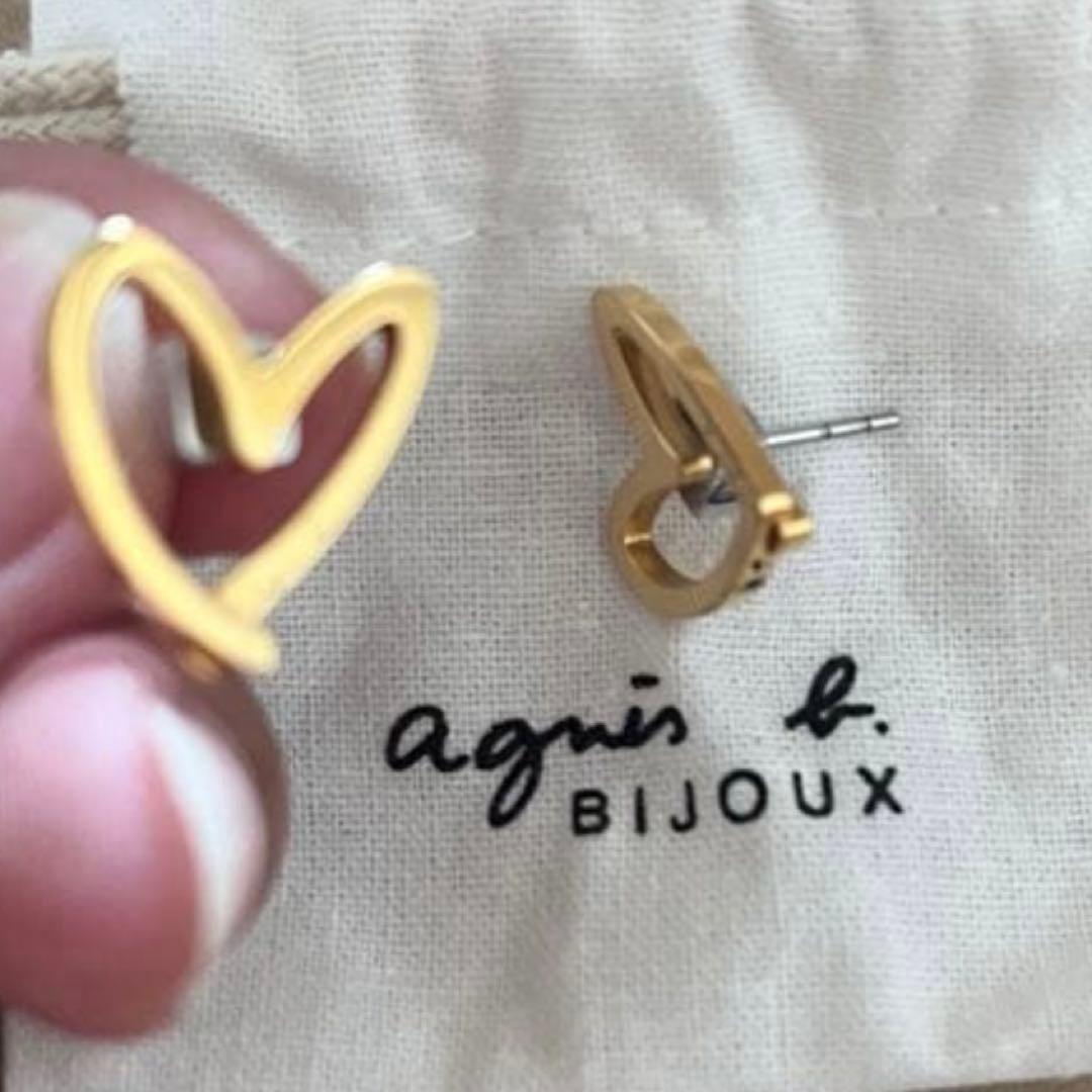 新品同様　agnes b. ハート型ピアス ゴールド
