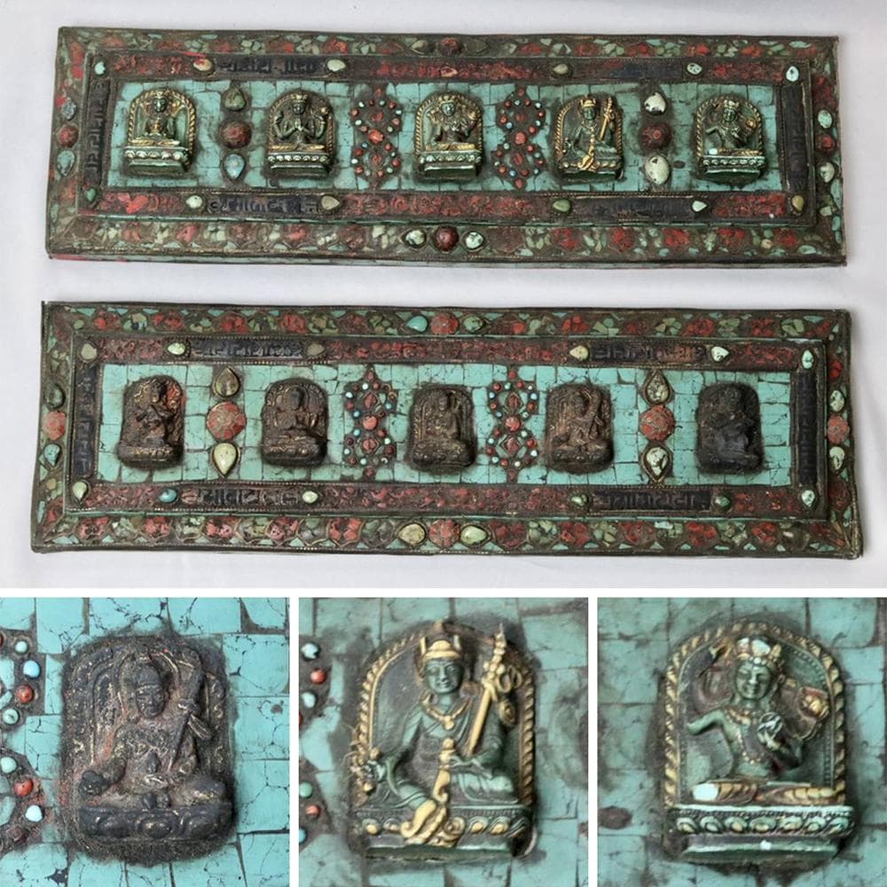 【仏】　★ 仏教 嵌松石護経板 ★　清朝期　仏像 経文 彫刻文様　雅玩雑項