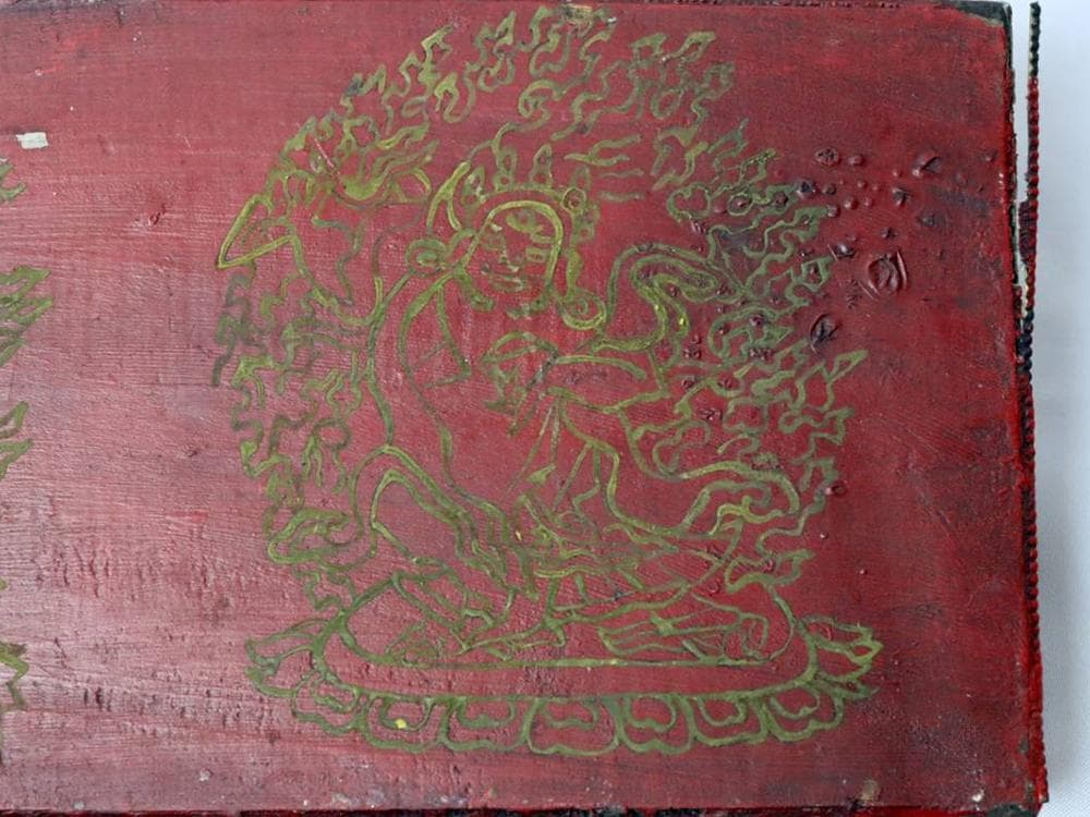 【仏】　★ 仏教 嵌松石護経板 ★　清朝期　仏像 経文 彫刻文様　雅玩雑項