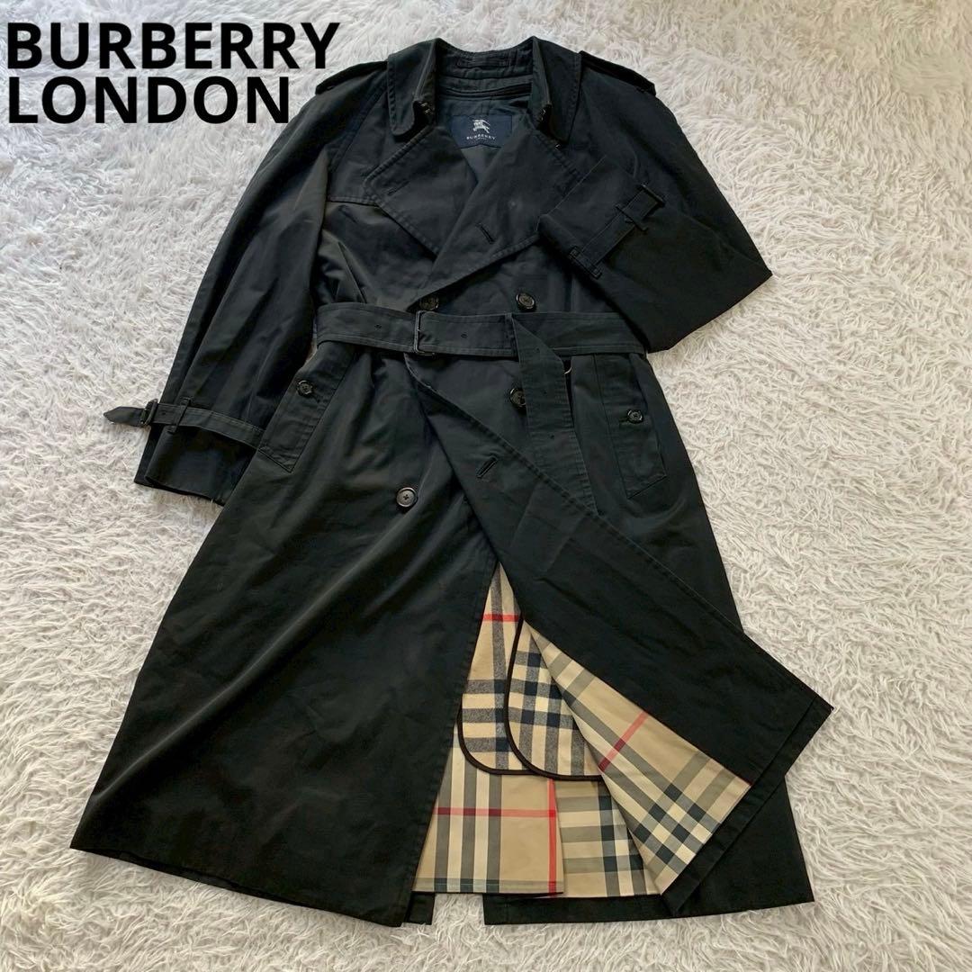 バーバリーロンドン　トレンチコート　カシミヤライナー　ベルト　ノバチェック　黒