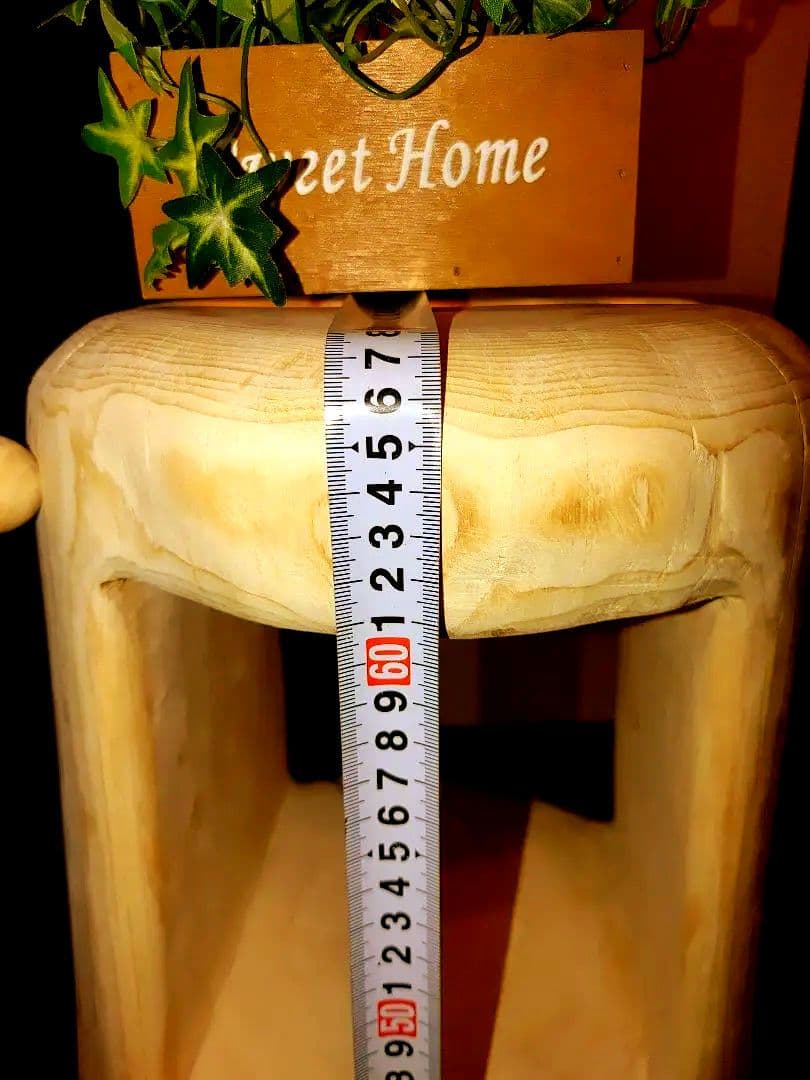 ②中型間接LED照明付きひのき丸太3段シェルフ フラワースタンド　ベンチ