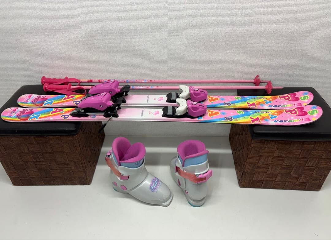 KAZAMA スキー板 106cm キッズ ストック ブーツ セット スキー