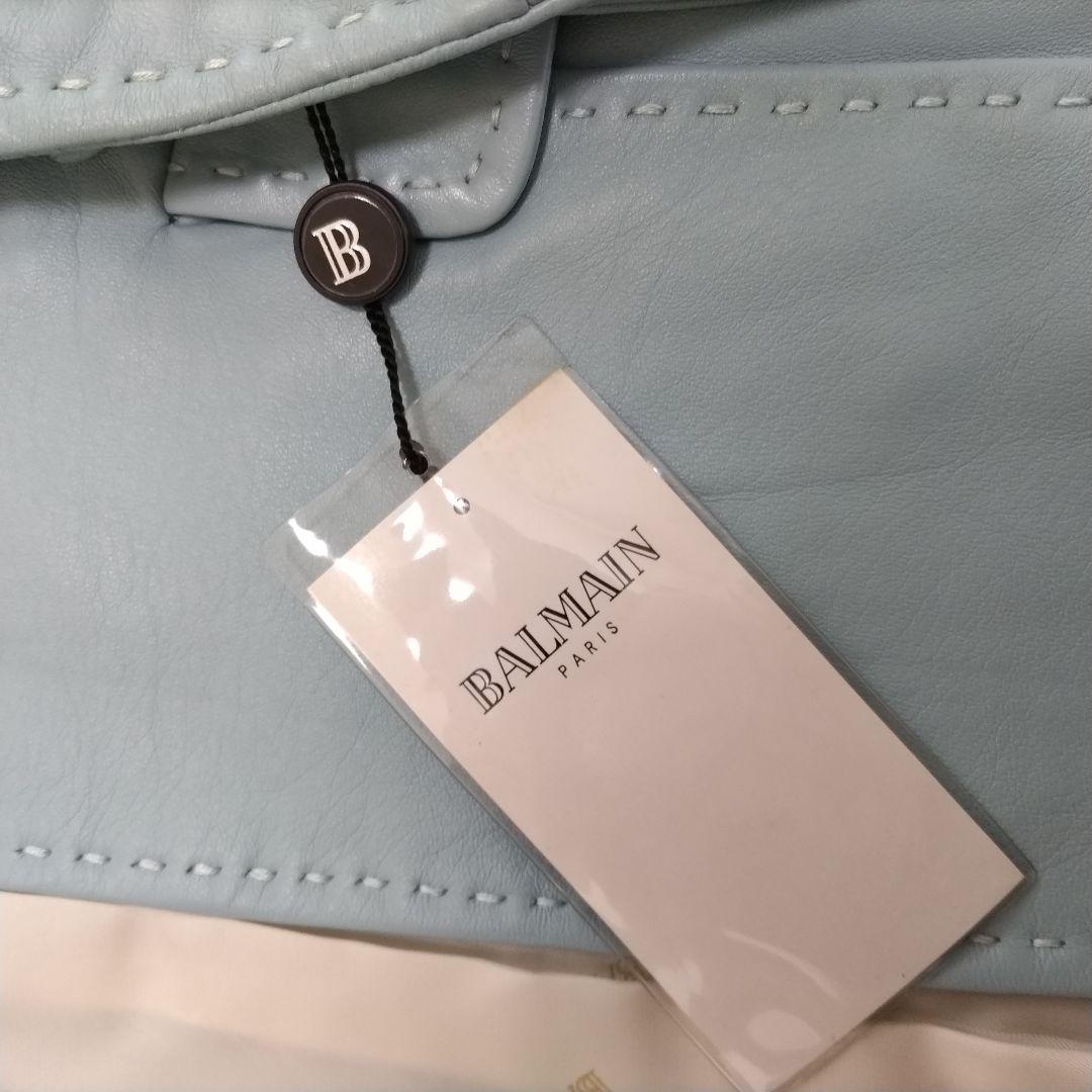 新品タグ付き　BALMAIN　バルマン　ラムレザー　ジャケット　水色