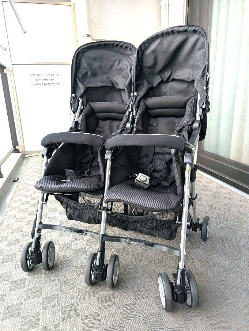 【匿名送料込・直引取１万】コンビ　ツインスピン　二人乗り　双子　ベビーカー