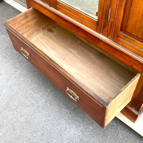 アンティーク　ミラー付きキャビネット　タンス　ワードローブ　大型　本棚