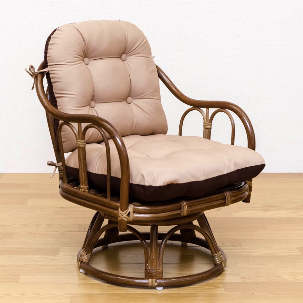 【送料無料】リバーシブル回転座椅子 クッション アームチェア イス ブラウン