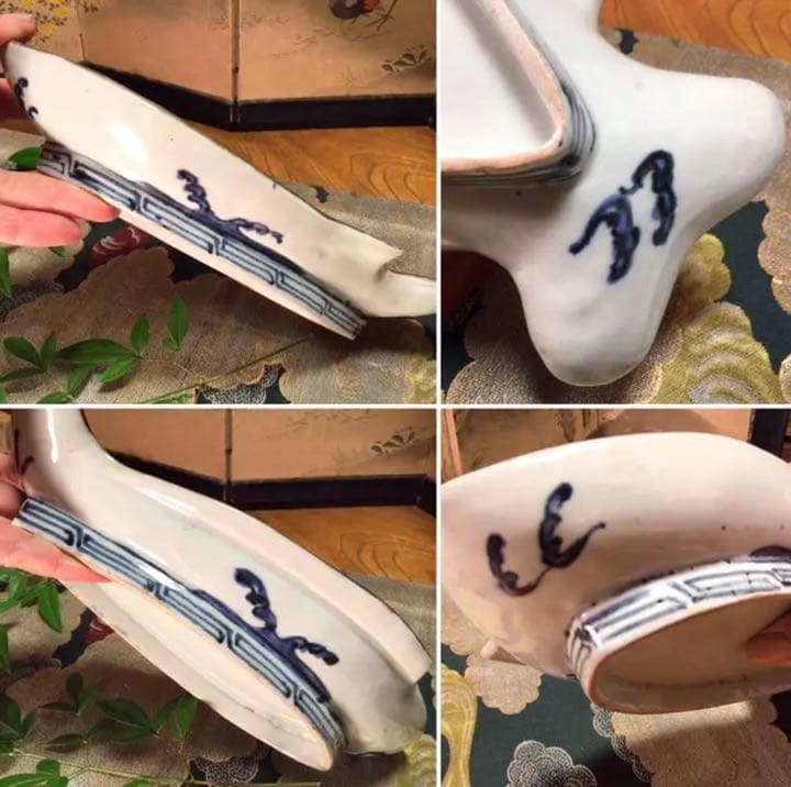 A584 古伊万里　元禄　染付　金彩　鯛皿　変形魚皿　　　1客