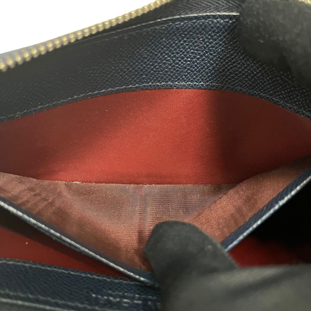 極美✨ブルガリ 長財布 ラウンドファスナー サークルロゴ ネイビー レザー 青