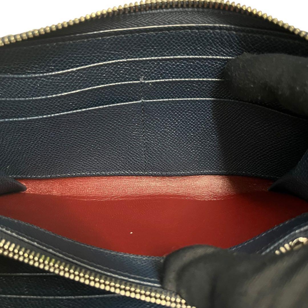 極美✨ブルガリ 長財布 ラウンドファスナー サークルロゴ ネイビー レザー 青