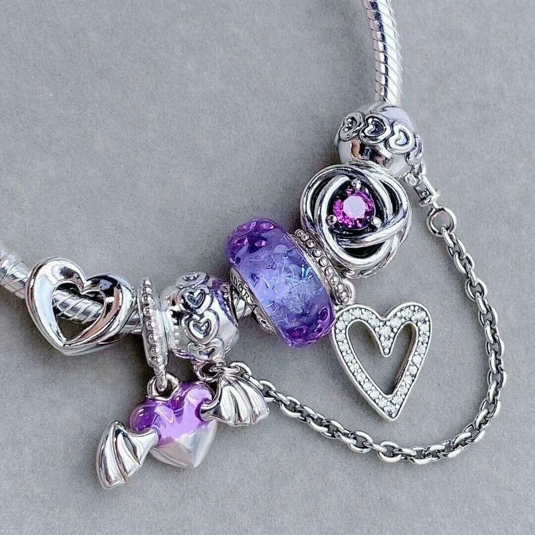 Pandora 紫色をテーマとした 925 銀製のブレスレットで 夢幻シリーズ