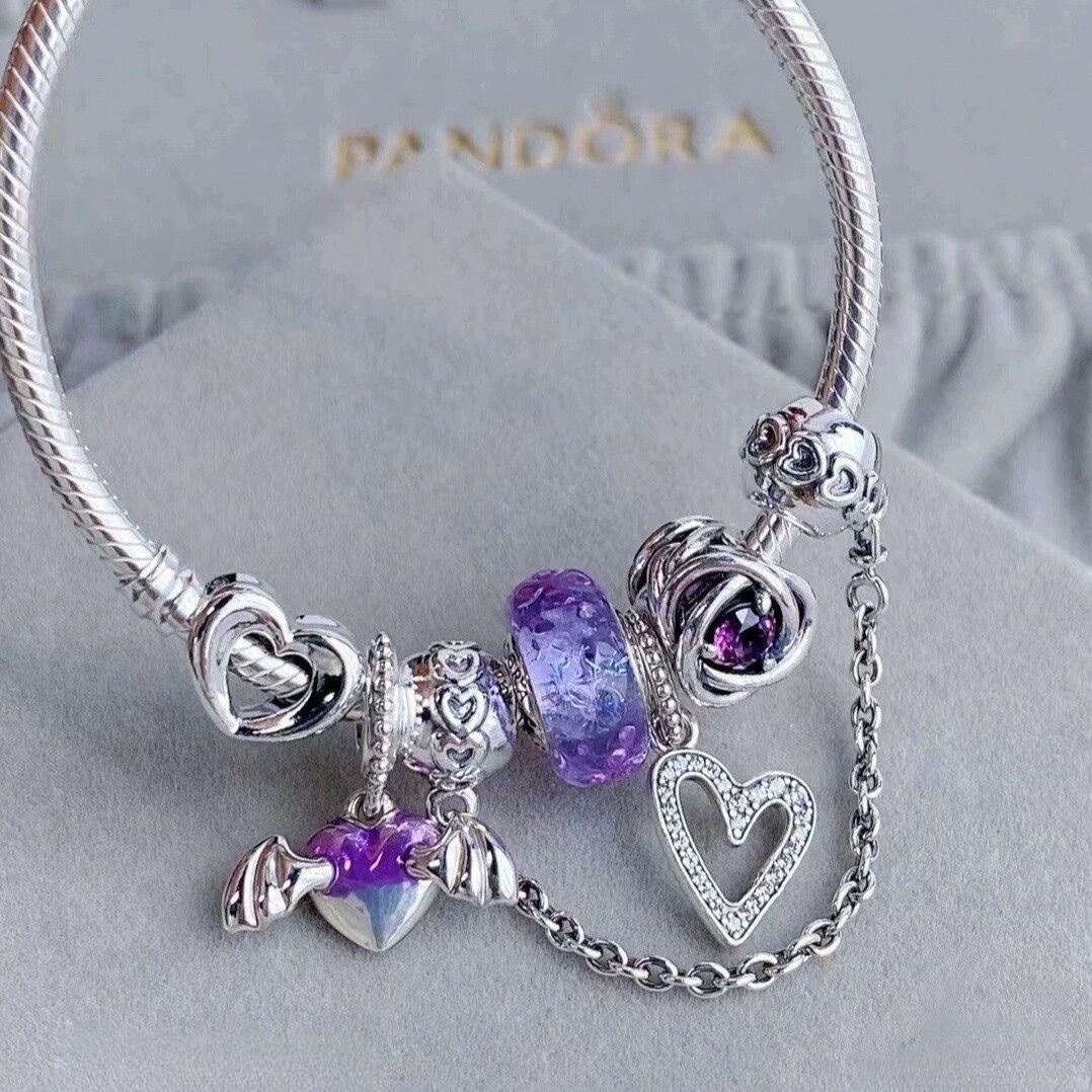Pandora 紫色をテーマとした 925 銀製のブレスレットで 夢幻シリーズ